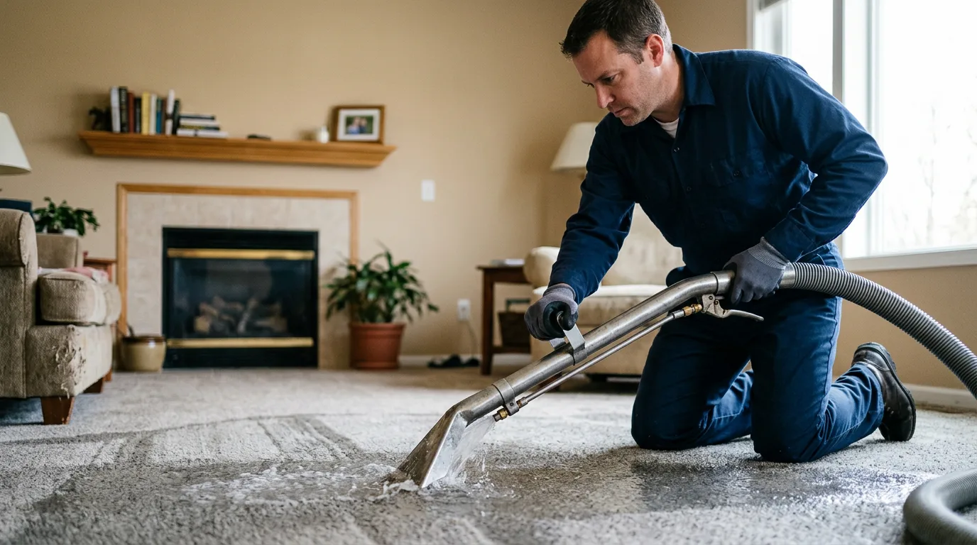 Water damage restoration technician working near Milford, IN